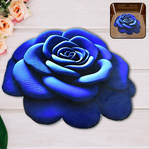 Rose Shaped Anti-Slip Velvet Floor Mat - (1 Pc)