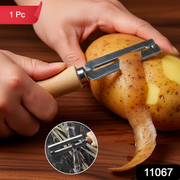 Stainless steel vegetable peeler by Genzy Store with ergonomic handle, suitable for peeling carrots, potatoes, and other vegetables.