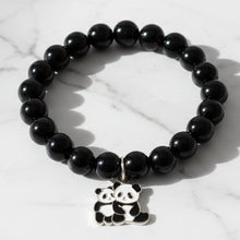 Premium Black Beaded Stretch Bracelet with Cute Panda Charm (1 Pc)