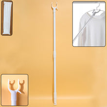 Stainless steel telescopic clothes hook rod, 86 cm long, with multiple hooks for hanging clothes in home improvement settings.