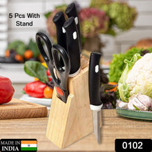 Kitchen Knife Set with Wooden Block and Scissors (5 pcs, Black)